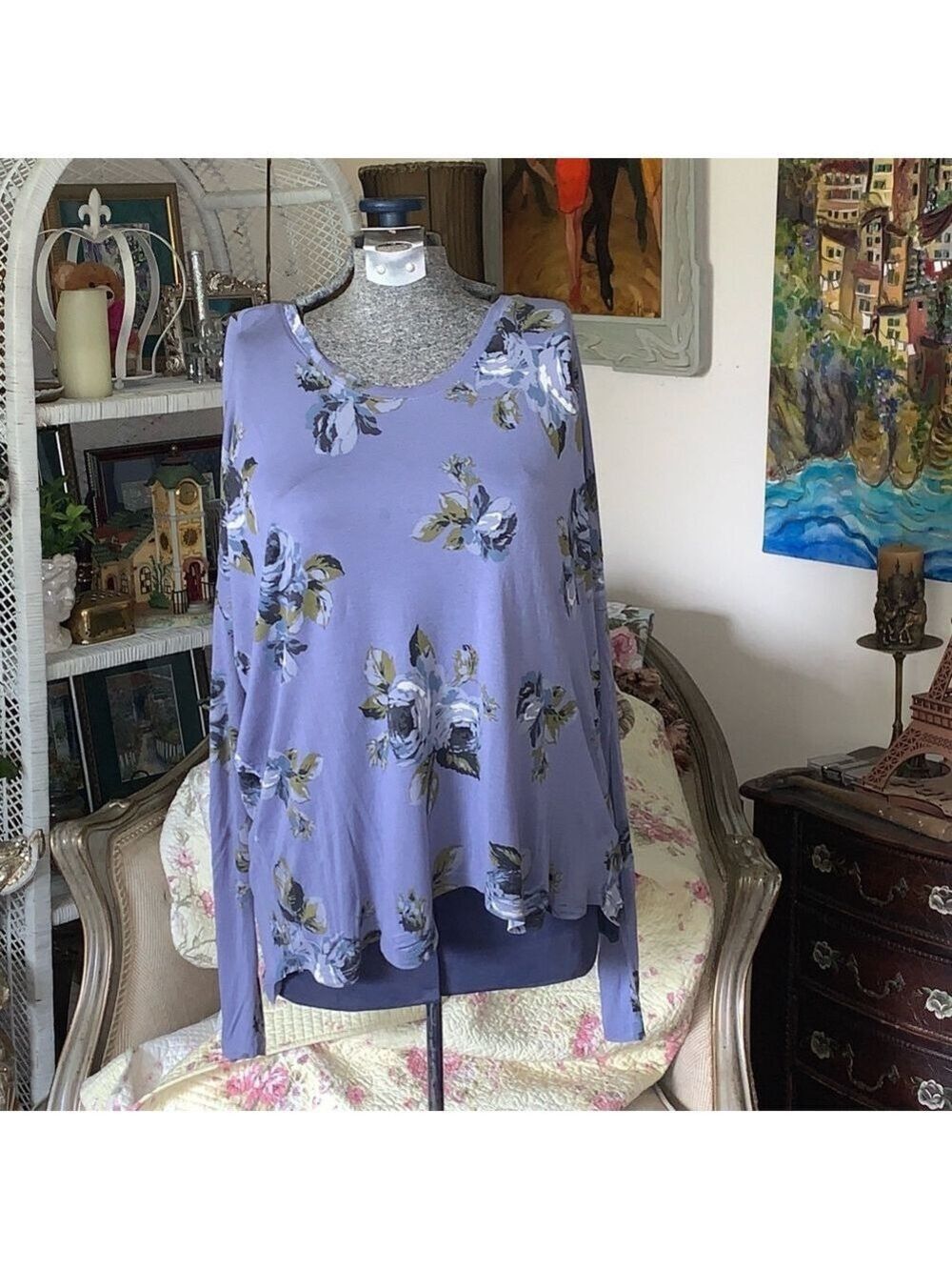 Talula Floral Long Sleeve Top Size L blue